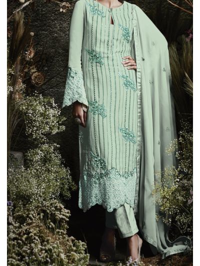 Beautiful Mint Blue Embroidery Designer Salwar Kameez
