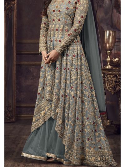 Grey Traditional Look Wedding Wear Salwar Kameez