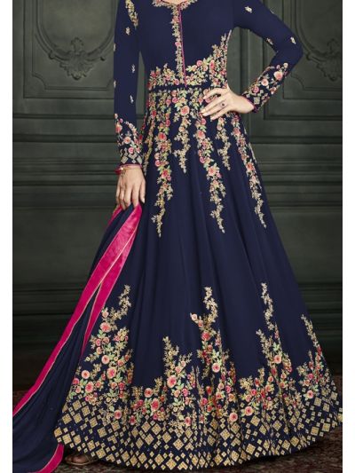 Blue Georgette Embroidered Wedding Wear Salwar Kameez
