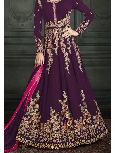 Purple Georgette Embroidered Wedding Wear Salwar Kameez 