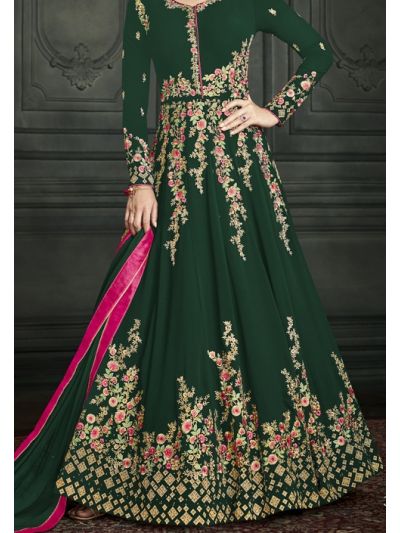 Green Georgette Embroidered Wedding Wear Salwar Kameez 
