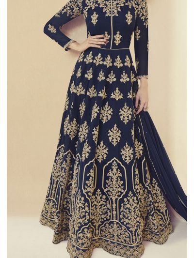Navy Blue Georgette Embroidered Wedding Wear Salwar Kameez 