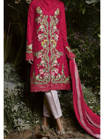 Glamorous Red Georgette with Embroidery Work Salwar Kameez 