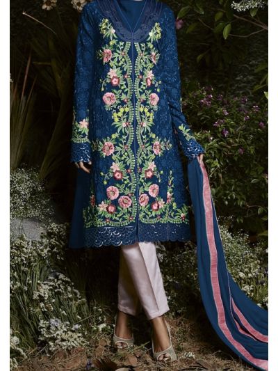Glamorous Royal Blue Georgette with Embroidery Work Salwar Kameez