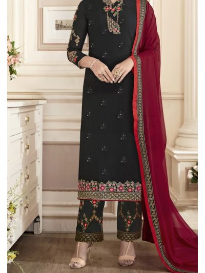 Eye Catching Black Georgette with Embroidery Work Salwar Kameez