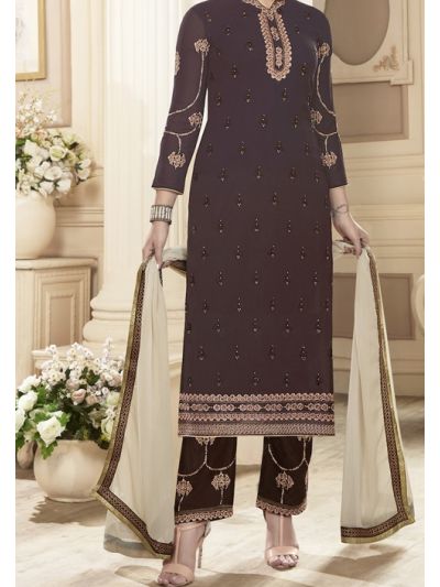Eye Catching Brown Georgette with Embroidery Work Salwar Kameez