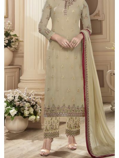 Adorable Beige Colored Georgette Party Wear Salwar Kameez