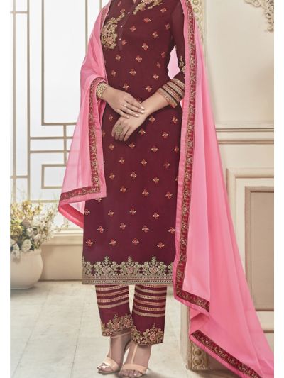 Adorable Maroon Colored Georgette Party Wear Salwar Kameez 