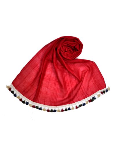 Designer Party Wear Striped Liner Stole With Colourful Fringe's