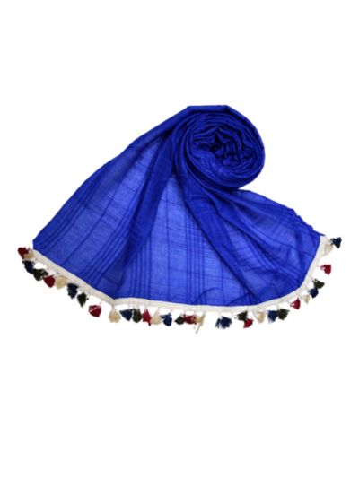 Designer Party Wear Striped Liner Stole With Colourful Fringe's