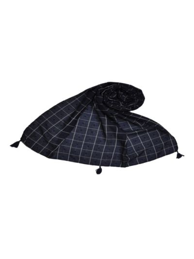 Box Checkered Designer Work Hijab - With 4 Sided Fringe's On The Border