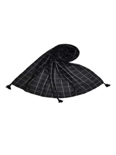 Box Checkered Designer Work Hijab - With 4 Sided Fringe's On The Border