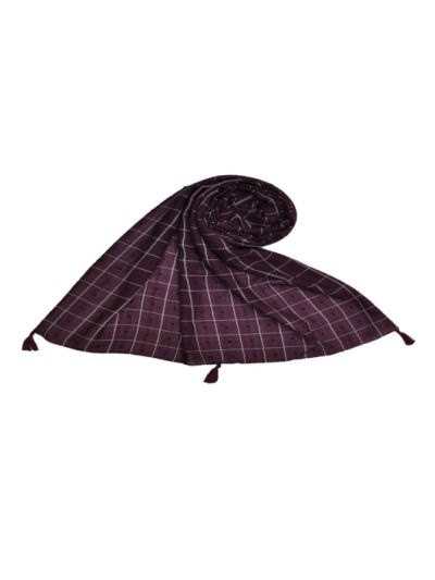 Box Checkered Designer Work Hijab - With 4 Sided Fringe's On The Border