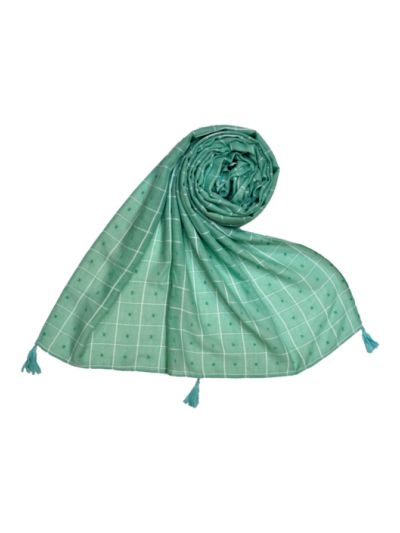 Box Checkered Designer Work Hijab - With 4 Sided Fringe's On The Border