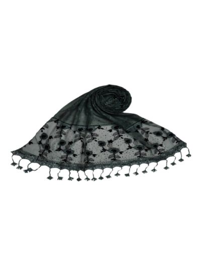 Diamond Studed - Designer Black Embroidered Design With Exclusive Fringes