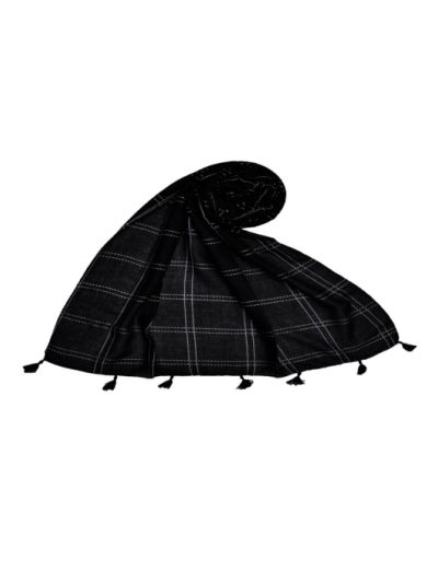 Designer Elegant Big Box Checkered Hijab With Multiple Fringe's