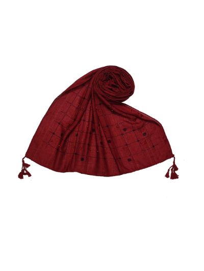Box Checkered With Moti and Self Embroidered Design Stole