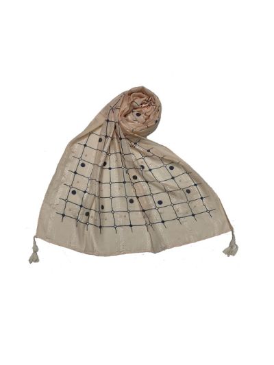 Box Checkered With Moti and Self Embroidered Design Stole