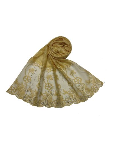 Heavy Net Big Lace With Diamond Studded Self Embroidered Scarf