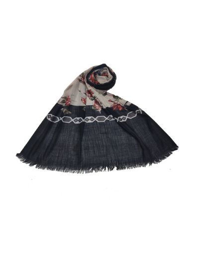 Flower and Border Printed Scarf