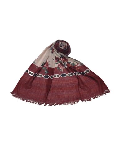 Flower and Border Printed Scarf