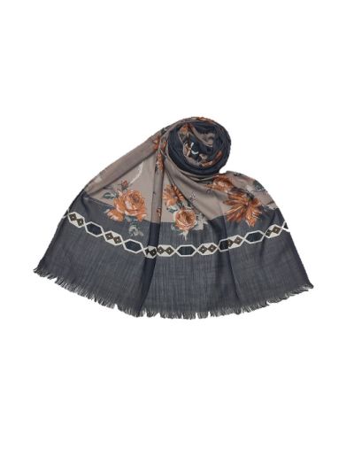 Flower and Border Printed Scarf