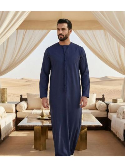 Al Noor Emirati Navy Blue Pleated Thobe