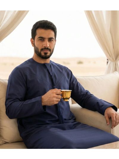 Al Noor Emirati Navy Blue Pleated Thobe