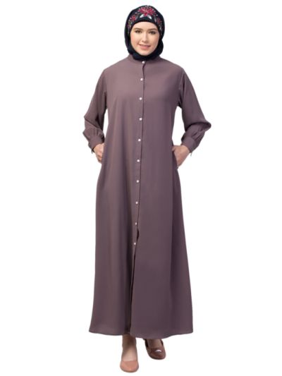 Front Open Band Colar & Cuff Daily Wear Casual Abaya