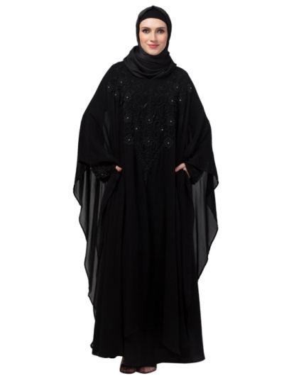 Double Layer Hand Embroidery Party Wear Butterfly Abaya