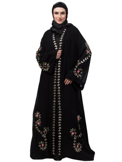 Double Layer Aplic Embroidery Party Wear Abaya