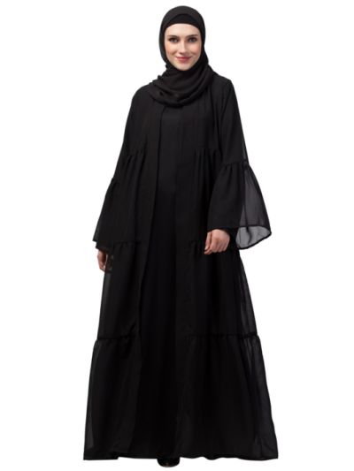 Double Layer Gather Panels Bell Sleeve Abaya