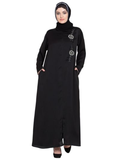 Front zip and slit hand work Nida Abaya