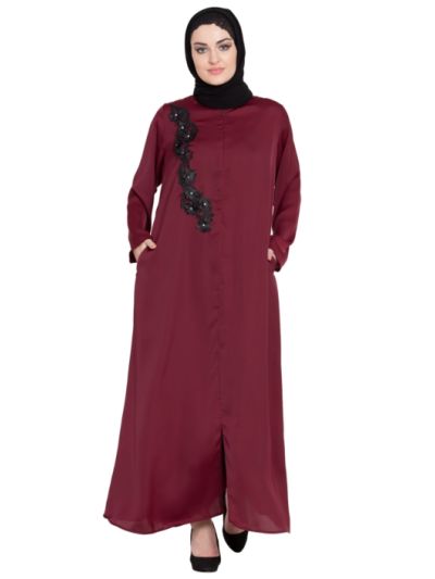 Front zip and slit patch work Nida Abaya