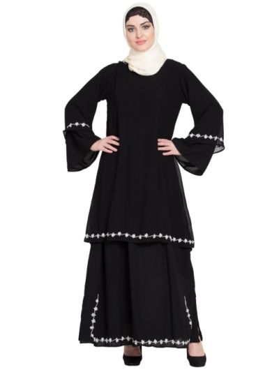 Double Layer Bell Sleeve Hand Embroidred Abaya