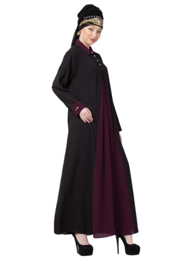 Contrast Yoke Black & Wine Casual Abaya
