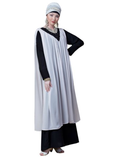 Embroidered Neck Band Double Layer Party Abaya