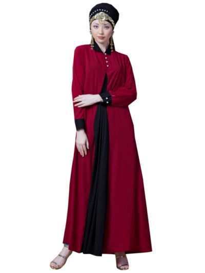 Contrast Yoke Red & Black Casual Abaya