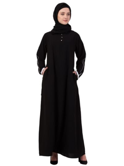 Contrast Piping at Sleeve Casual Abaya