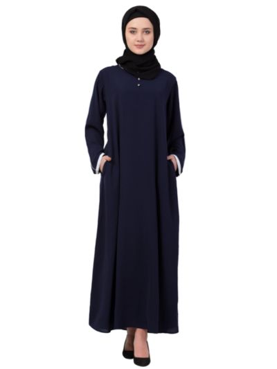 Contrast Piping at Sleeve Casual Abaya
