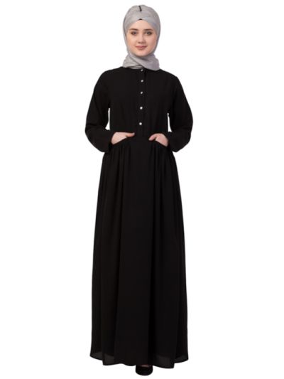  Front Gathered Pocket Casual Abaya