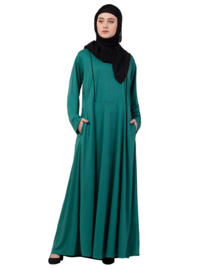 Contrast Piping Flare Knits Abaya