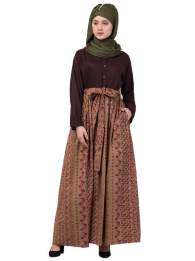 Printed Skirt with Solid Body Casual Abaya