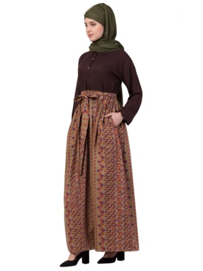 Printed Skirt with Solid Body Casual Abaya