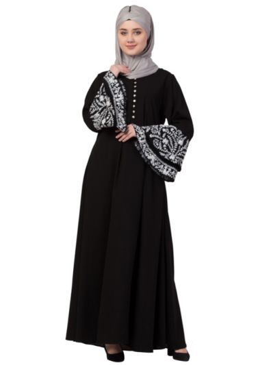 Bell Embroidered Sleeves with Front Open Abaya