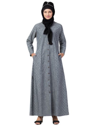 Front open Printed Denim Abaya