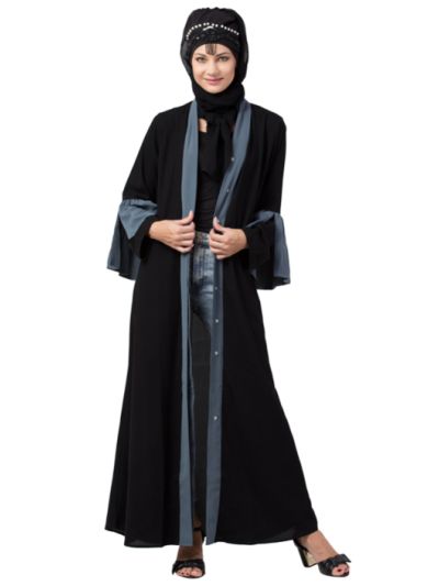  Extra Contrast Bell sleeve Front open Abaya.