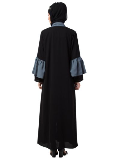  Extra Contrast Bell sleeve Front open Abaya.