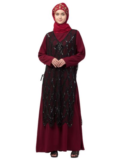 Two Piece Front & Back Fully Beaded Party Abaya