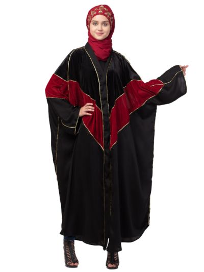 Velvet Contrast Triangle Front Open Dubai Kaftan